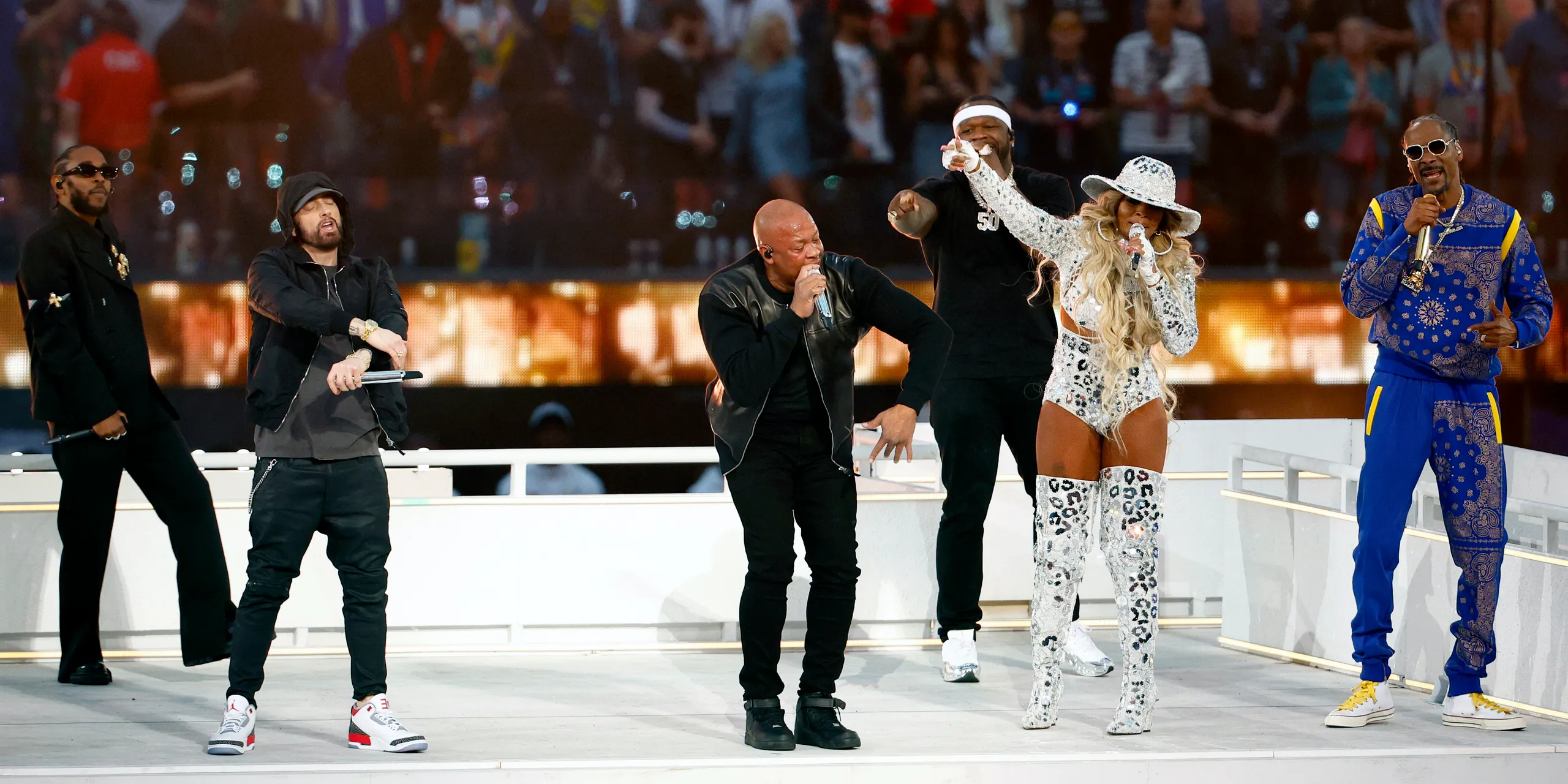 Super Bowl Halftime Show, კენდრიკ ლამარი, Dr. Dre, სნუპ დოგი, ემინემი, მერი ჯეი ბლაიჯი, 50 Cent, Anderson .Paak